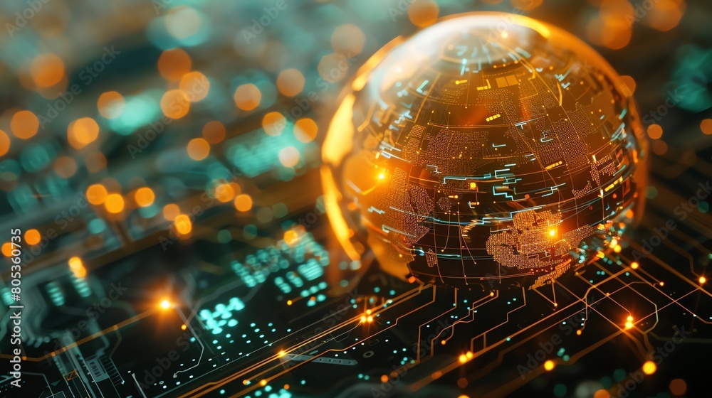 Global data globe, macro view, with pulsating information veins, sharp ...
