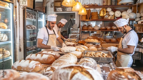 baker working making bread in a daytime bakery in high resolution and high quality