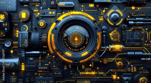 abstract digital background with futuristic technology elements, 3 d illustration