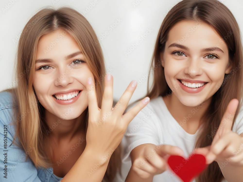 Two happy friends making pinky promise and laughing portrait of two women, Happy and Beautiful: Young Woman's Graceful Portrait Two happy friends making pinky promise and laughing portrait of two women, Happy and Beautiful: Young Woman's Graceful Portrait