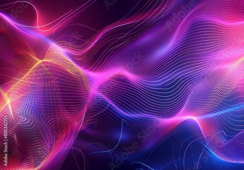 A visually stimulating image with digital waves forming dynamic lines and curves in pink and yellow over a dark background