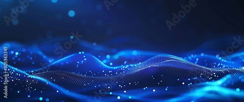 Futuristic digital technology themed image with a glowing blue wave made of particles