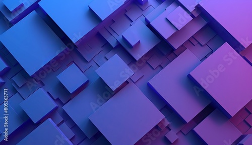 This image illustrates a complex 3D pattern composed of geometric blocks in shades of violet and blue, portraying digital modernity