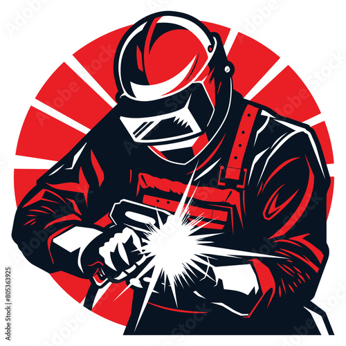 vector illustration of a fitter doing welding