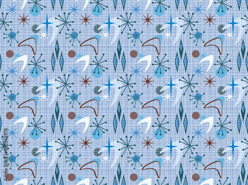 Obraz na plátně Baby Blue Retro 60's Geometric Seamless Repeat Pattern