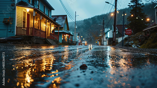 A Quiet Street In A Coastal Town In The Wilderness Landscape Blurry Background photo