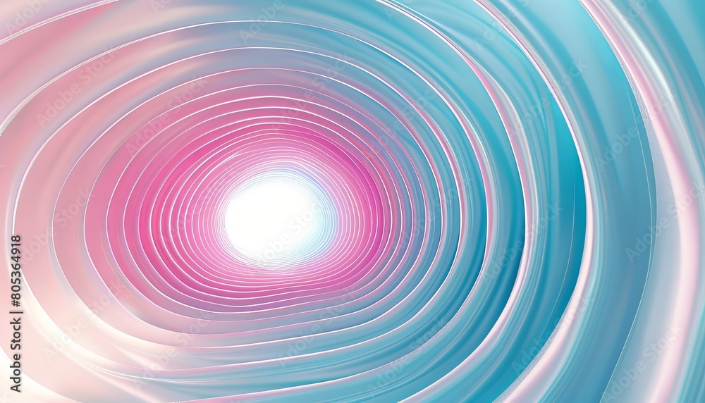 Intricate circular pattern with a gradient of pink to blue giving an illusion of depth and motion, centered light source casting rays