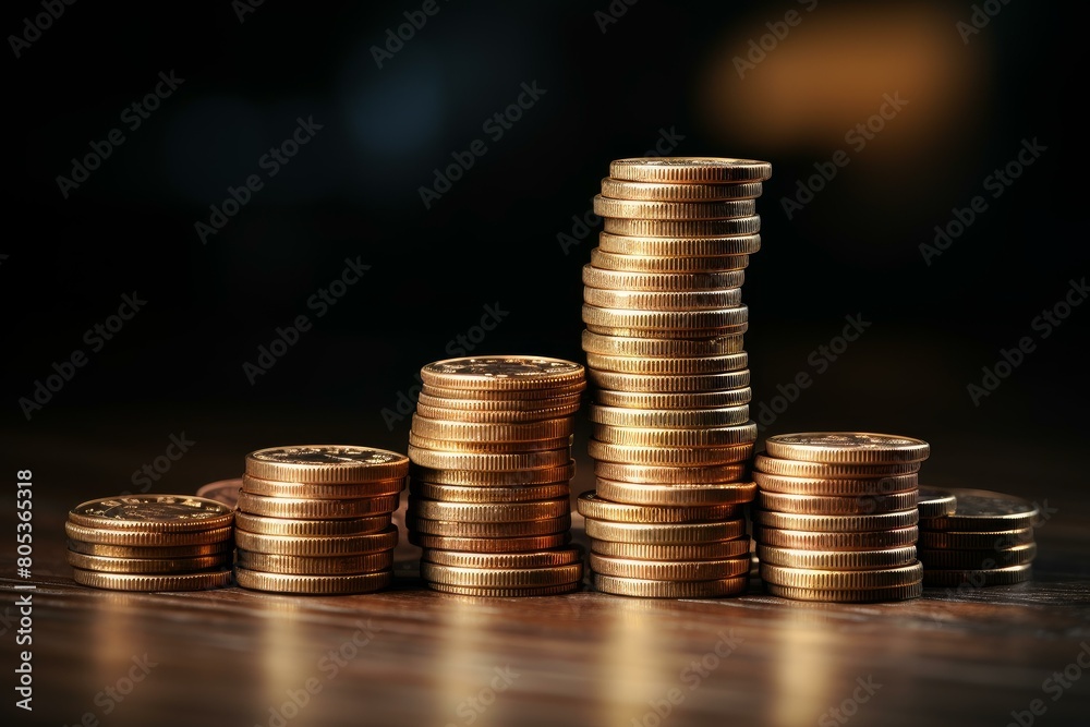 Stacked Gold coins stack. Stock market. Generate Ai Stacked Gold coins stack. Stock market. Generate Ai