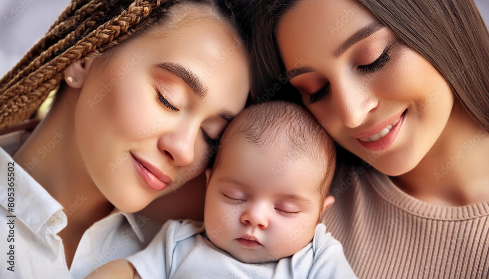 A serene portrait of two women with their happy, peaceful, and calm babies. A serene portrait of two women with their happy, peaceful, and calm babies.
