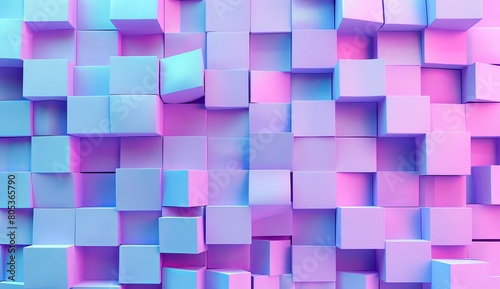 Stunning digital image boasting a lattice of 3D cubes in soft pastel shades of violet and blue  forming a contemporary geometric pattern