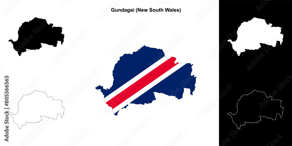 Fototapeta premium Gundagai (New South Wales) outline map set