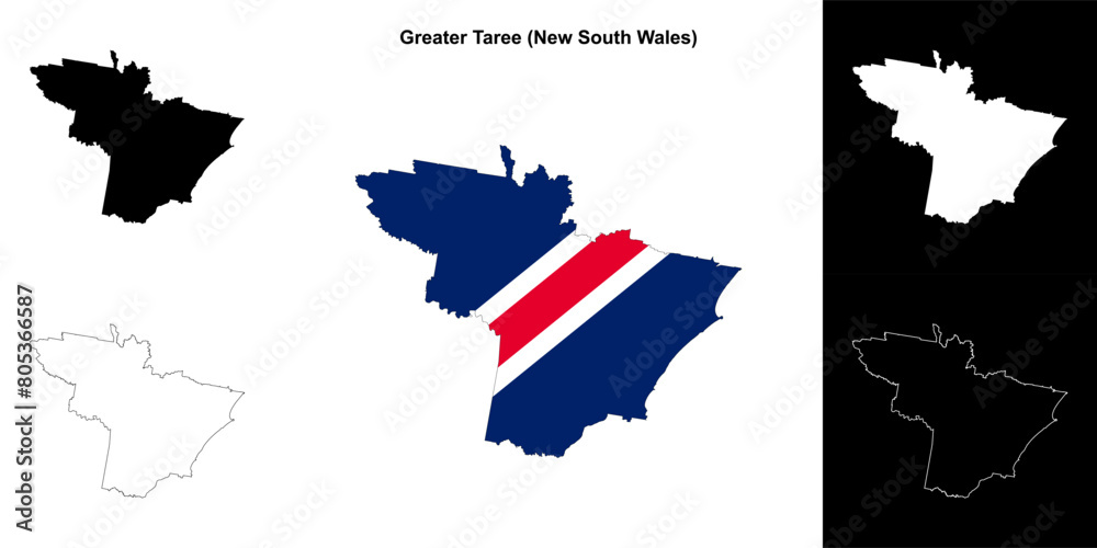 Fototapeta premium Greater Taree (New South Wales) outline map set