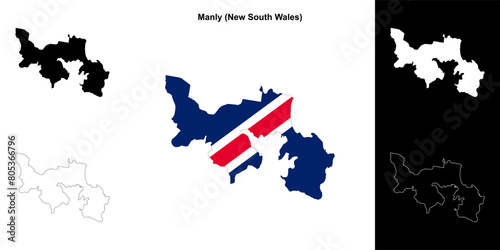 Manly (New South Wales) outline map set photo