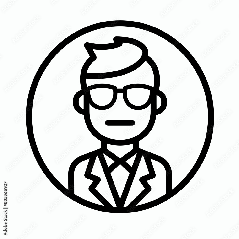 Salesperson icon UI design black round frame flat linear vector icon whte background Salesperson icon UI design black round frame flat linear vector icon whte background