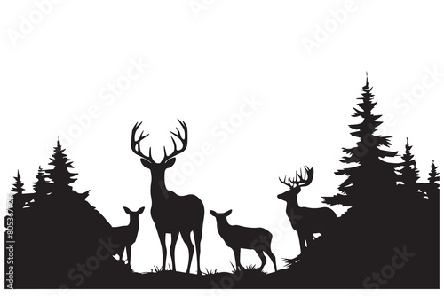 Vector silhouette of forest deer on white background