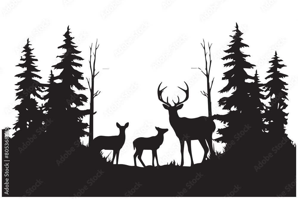 Vector silhouette of forest deer on white background Vector silhouette of forest deer on white background