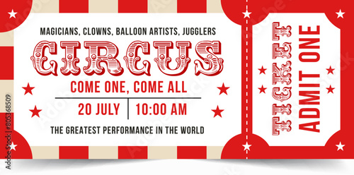 Circus Ticket Design Template. Vector Circus Luxury Greeting Card illustration