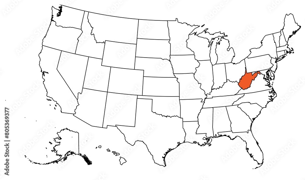 Fototapeta premium The outline of the US map with state borders. The US state of 