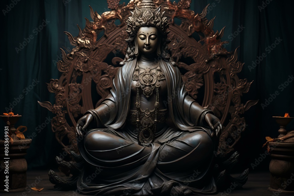 Fototapeta premium Serene Buddha statue nature. Temple god. Generate AI