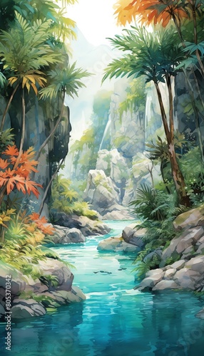 Artistic portrayal of a vibrant oasis adjacent to a deep abyss  symbolizing the fine line between survival and peril  perfect for adventure novels and travel documentaries