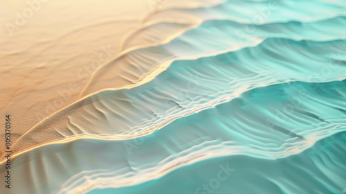 A serene interaction of pale turquoise and warm sand waves, merging smoothly to create a visual reminiscent of a peaceful beach at sunset.