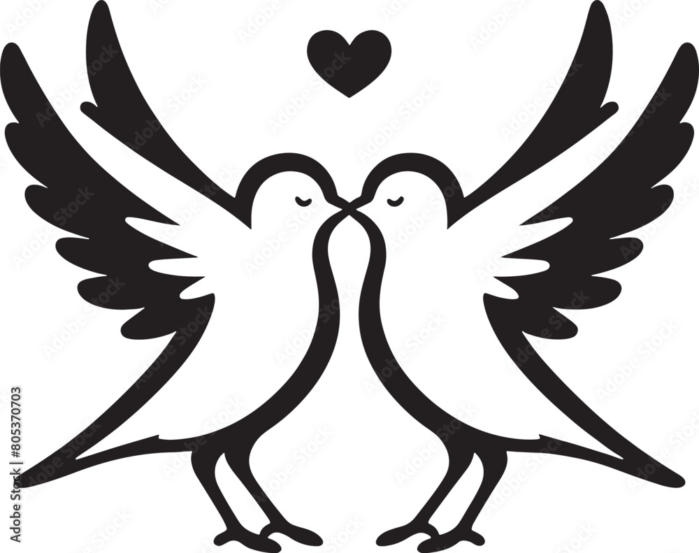 Obraz premium Loving birds on the branch of a tree clipart silhouette in black colour. Dove Vector illustration template for tattoo or laser cutting.