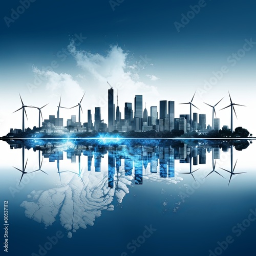 The prompt is: "A futuristic city with wind turbines."