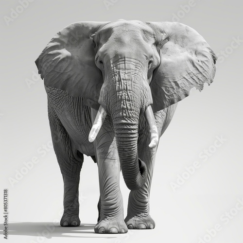 Black and white illustration with an animal - elephant. 8K resolution.