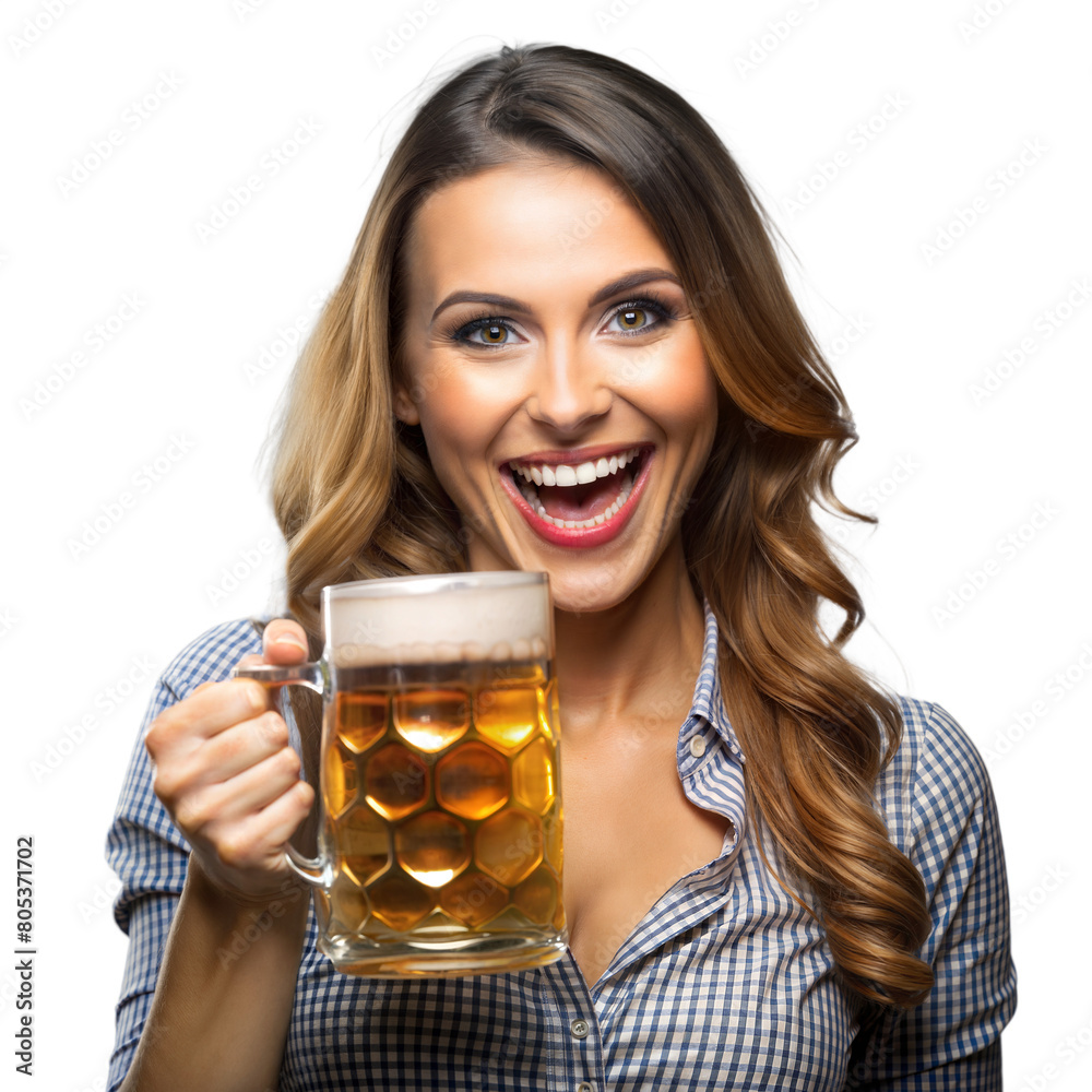 Cheerful lady toasting with a mug of beer Cheerful lady toasting with a mug of beer