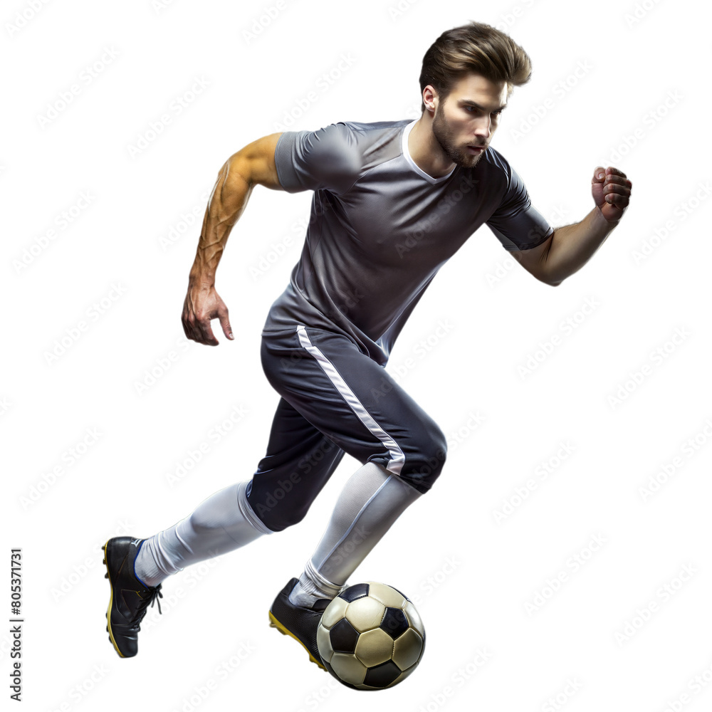 Athletic man in sportswear skillfully controlling a soccer ball