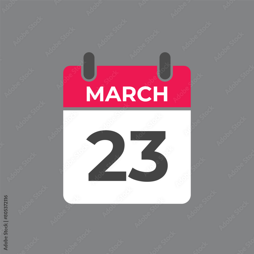 March 23 calendar reminder. 23 March daily calendar icon template. Calendar 23 March icon Design template. Vector illustration
March 23 calendar reminder. 23 March daily calendar icon template. Calendar 23 March icon Design template. Vector illustration