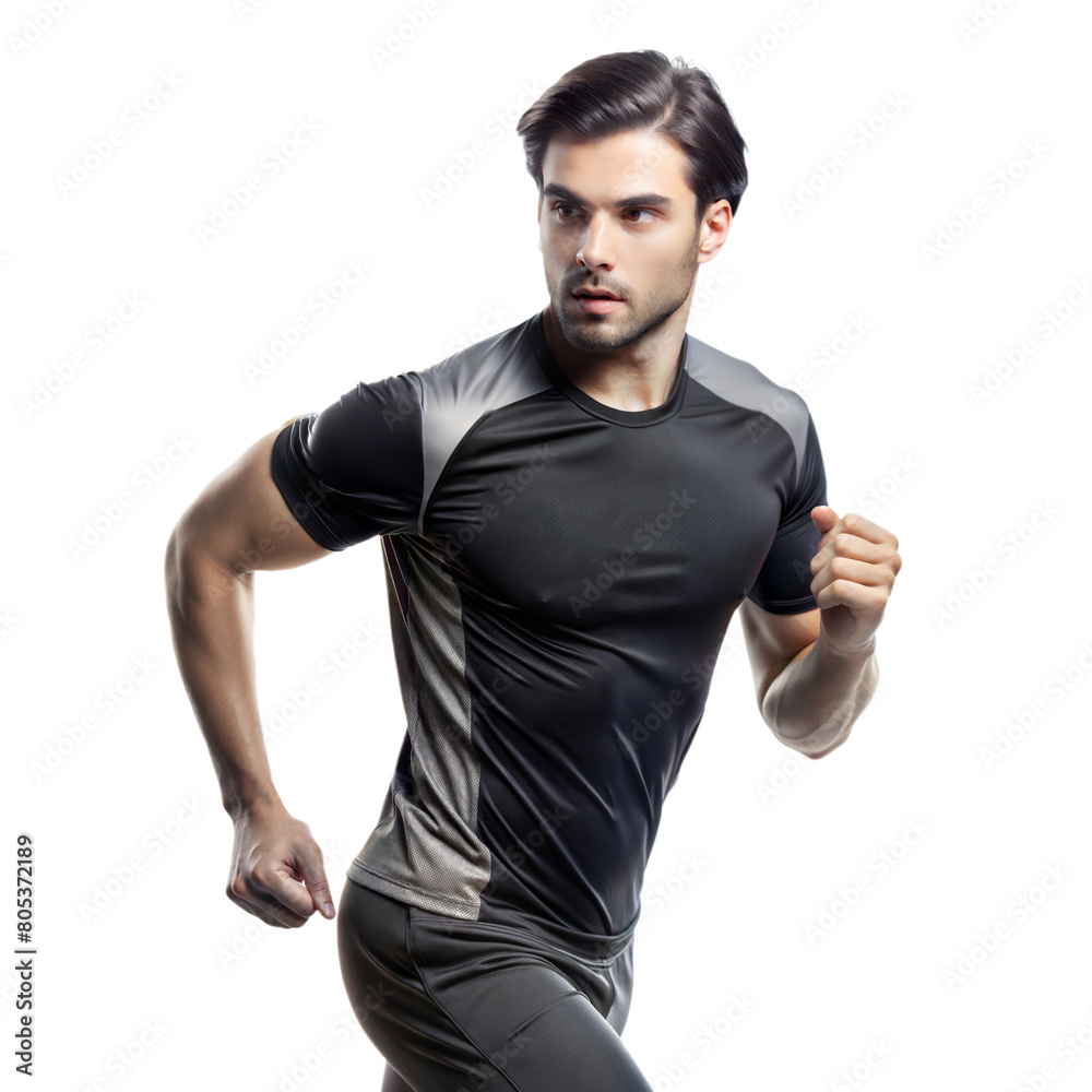 Intense focus on a runners face mid-sprint Intense focus on a runners face mid-sprint