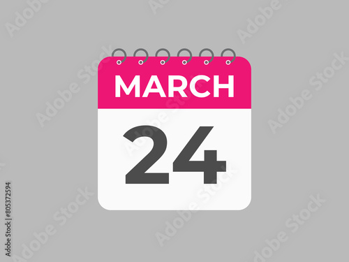 March 24 calendar reminder. 24 March daily calendar icon template. Calendar 24 March icon Design template. Vector illustration
