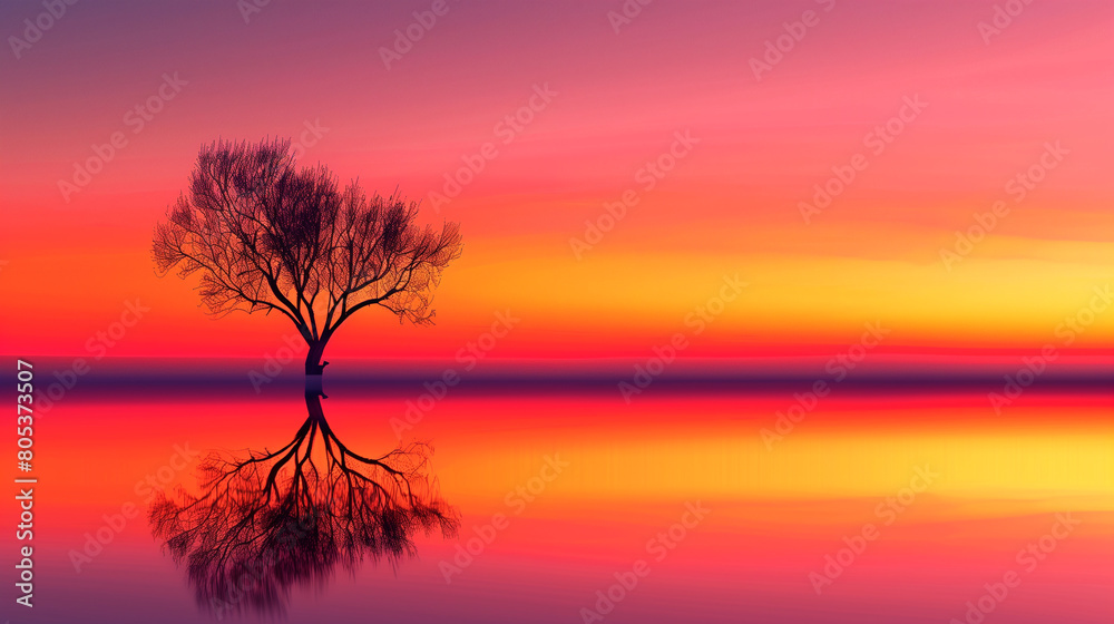Lone Tree at Sunset on Lake