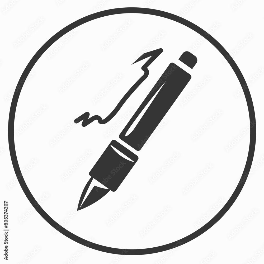 Writer icon UI design black round frame flat linear vector icon whte background Writer icon UI design black round frame flat linear vector icon whte background