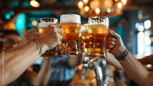 Wallpaper Mural Friends raising beers in brightly lit bar toasting and celebrating together. Concept Celebration, Friends, Bar, Beers, Toasting Torontodigital.ca