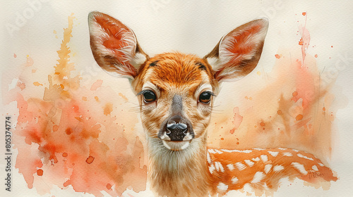 cute portrait watercolor painting style of a fawn  photo