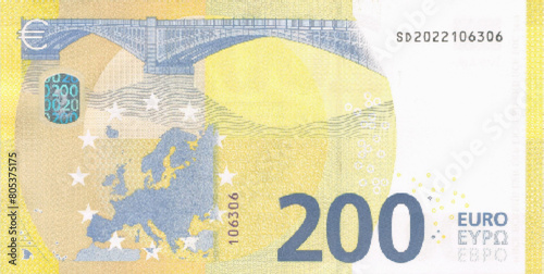 Vector reverse of high polygonal pixel mosaic 200 euro European Union banknote. Flyer or game money. Part 2
