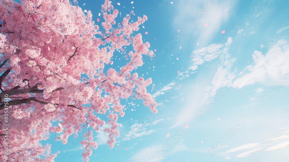 A cherry blossom tree in full bloom against a blue sky. A cherry blossom tree in full bloom against a blue sky.