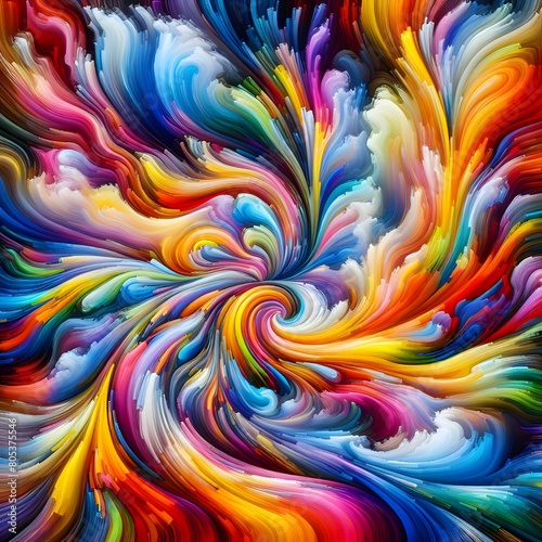 Rainbow Rapture  characterized by abstract colorful shapes cascading and intertwining in a radiant display of vibrant hues and energetic patterns