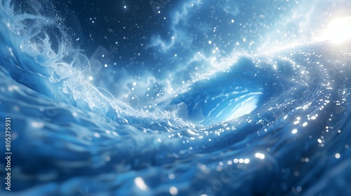 Abstract background with blue water wave and glowing particles, sea or ocean concept,web banner.