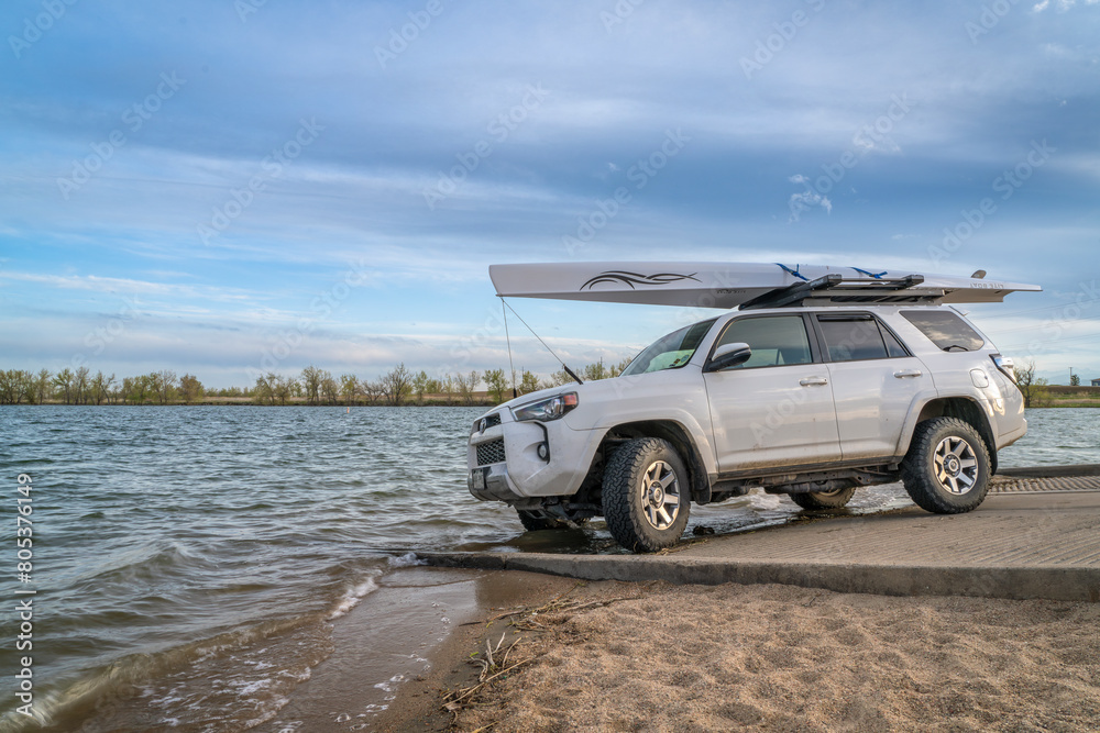 Loveland, CO, USA - May 2, 2024: Toyota 4Runner with a rowing shell by ...