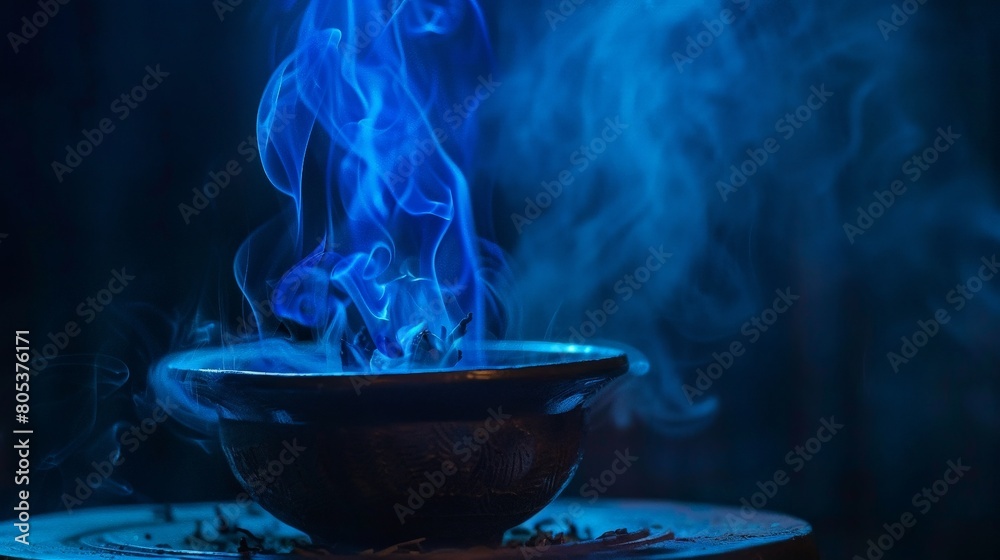 Blue smoke rising from a bowl.