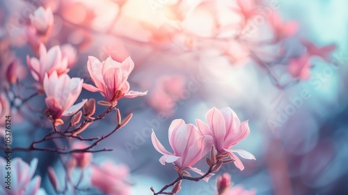 /imagine: prompt: A beautiful magnolia flower in a spring garden with a blurry background photo