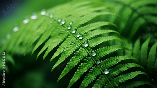 Vector clipart of green fern leaves with water droplets