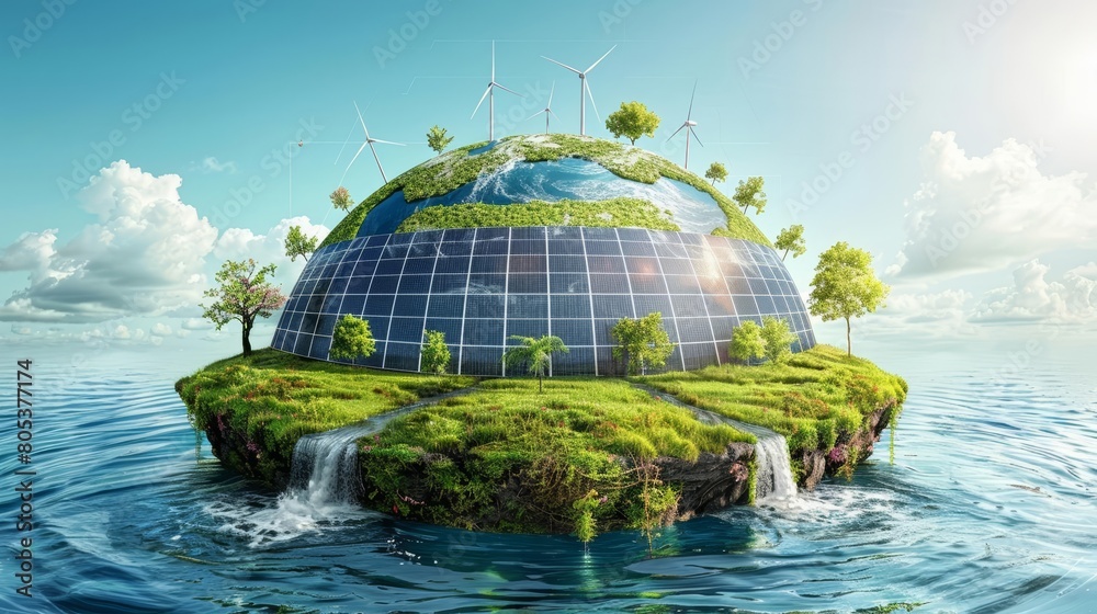 Fototapeta premium A beautiful and serene landscape with a large, green island in the center