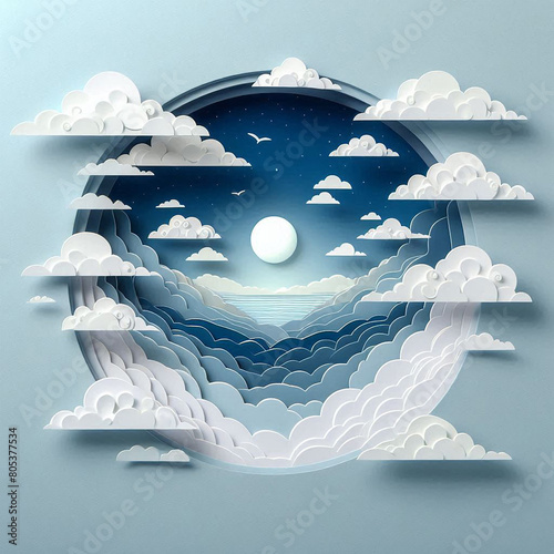 paper cutting art Colored paper punching in the shape of the sky and clouds photo