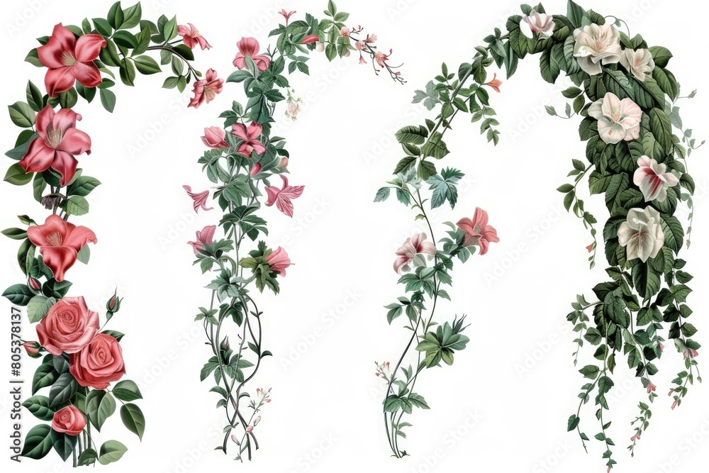 Stunning set of cut-out wedding flower arches. Generative Ai