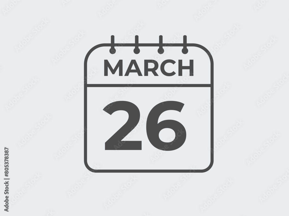 March26 calendar reminder. 26 Marchdaily calendar icon template. Calendar 26 Marchicon Design template. Vector illustration
March26 calendar reminder. 26 Marchdaily calendar icon template. Calendar 26 Marchicon Design template. Vector illustration