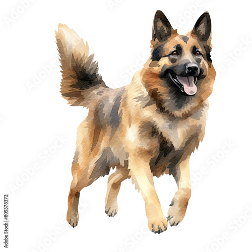 AI-Generated Watercolor German Shepherd running Clip Art Illustration. Isolated elements on a white background.